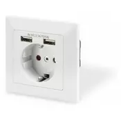 Safety Wall Outlet, 2x USB, USB output total: 5V 2.1A, Input: AC 250V 50Hz, RAL 9003