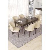 Hanah Home Set Trpezarijski sto i 6 stolica Nef, Krem-braon