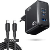 INIU INIU USB-C Polnilnik 100W, 3-Portni, Hitro Polnjenje, 1.5m Kabel