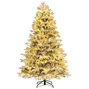 Costway Umetno božično drevo 210 cm z 450 toplimi belimi LED lučmi in učinkom snega