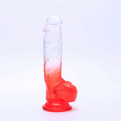 Sunfo - realisticni testisi dildo s ljepljivim potplatom - 21 cm (prozirno-crveni)