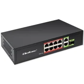 Qoltec Omrežni preklopnik 8x RJ45 PoE, 2x RJ45 Uplink, 1x SFP | 120W | 1000Mb/s
