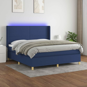 Greatstore Box spring postelja z vzmetnico LED modra 160x200 cm blago