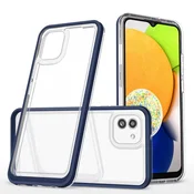 HURTEL Prozoren 3v1 etui Samsung Galaxy A03 silikonski ovitek z modrim okvirjem