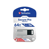 USB ključ, 64GB, USB 3.0, 100/35MB/sec, PC & MAC, VERBATIM SECURE DATA PRO, siv