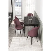 Hanah Home trpezarijski set Via, sto na razvlacenje i 4 stolice, ploca u dekoru crnog mermera, puder roze tkanina Jerry