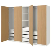 PAX/STORKLINTA Garderobni sestav, bela/imitacija hrasta, 250x60x201 cm