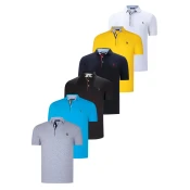 SIX SET T8582 DEWBERRY MENS T-SHIRT-BLACK-WHITE-NAVY BLUE-DARK TURQUOISE-YELLOW-GREY