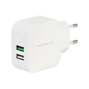 Kućni punjač VIVANCO 3.4A, Fast Charging, 2x USB, smart IC za Apple i Android, bijeli
