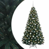 Vidaxl Umetna božična jelka, temno zelena z bunkicami 210 cm 300 LED