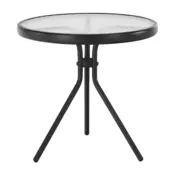eoshop Vrtna stranska mizica HABIR, črna jeklena konstrukcija, kaljeno prozorno steklo, O50x46 cm
