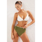 Trendyol Khaki Plain Triangle Embroidered High Waist Regular Bikini Set