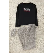 Trendyol Black Cotton Leopard Patterned and New Year Themed Sleep Band Knitted Pajama Set