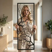 WallXpert metalni zidni ukras 5234, grane drveta u uskom vertikalnom ramu, 34 x 100 cm, crni