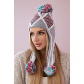 Womens cap with long ears Eunika K322 gray+red