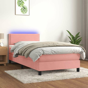 Vidaxl Box spring postelja z vzmetnico LED roza 100x200 cm žamet