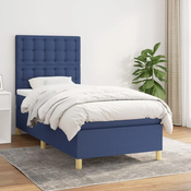 Greatstore Box spring postelja z vzmetnico moder 90x200 cm blago