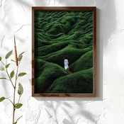 WallXpert uramljena MDF slika NAL166-46, figura u belom medu zelenim brežuljcima, 35,5 x 47 cm