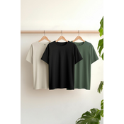 Trendyol Black-Stone-Dark Green Oversize/Wide Cut 3 Pack 100% T-Shirt