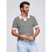 Ombre Mens knitted buttonless polo shirt with navy stripes - black and white