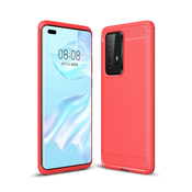 TPU gel ovitek/etui/ovitek Brushed Carbon za Huawei P40 Pro - rdeč
