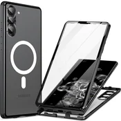 GS Magnetni ovitek MagSafe z dvojnim steklom za Samsung Galaxy S23+ Plus, črne barve