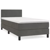VIDAXL boxspring postelja z vzmetnico (100x200cm, žamet), temno siva