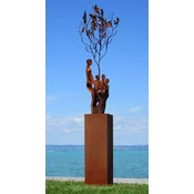 Casa Padrino XXL garden decoration metal sculpture friends at tree on column rust H. 260 cm