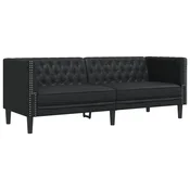 Vidaxl Kavč trosed Chesterfield črna umetno usnje