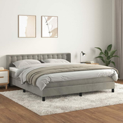 Greatstore Box spring postelja z vzmetnico svetlo siva 180x200 cm žamet