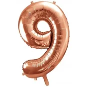 Folija balon številka 9, rožnato zlata barva, 86 cm, 1 kos.