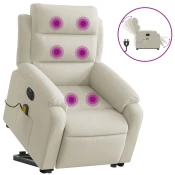 MAISON CHIC Električni masažni naslanjač - Relax naslanjač s funkcijo vstajanja krem žamet, (22042592)