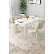 Hanah Home trpezarijski set Rut, sto na razvlacenje i 6 stolica, bela ploca, krem tkanina Babyface