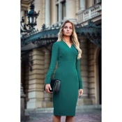 Style Ženska midi obleka Ishigune S136 temno zelena XL
