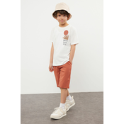 Trendyol White Boys Back Printed Short Sleeve T-shirt Shorts Set Knitted Bottom-Top Set