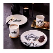 Jedilni set, 4 kosi, črna/bela, porcelan