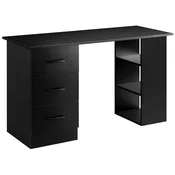 HOMCOM Pisalna miza s 3 predali in 3 policami, pisalna miza za varčevanje prostora s široko leseno površino, delovna miza za otroško sobo, študij, pisarno, 120x49x72 cm, črna