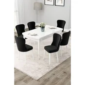 Hanah Home trpezarijski set Due, sto na razvlacenje i 6 stolica, bela ploca, crna tkanina Babyface