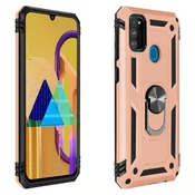 AVIZAR Ovitek za Samsung Galaxy M31 / M30s / M21, odporen na udarce, s kovinskim držalom za prstan - roza zlato, (20720635)