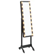 Vidaxl Prostostoječe ogledalo z LED lučkami črno 34x37x146 cm
