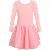Nikcorp Baletni dres s tutu krilom in dolgimi rokavi, otroški plesni kostum, bombaž, rožnat, višina 130 cm