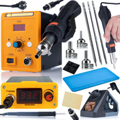 Rosfix ORANŽNA AKBASH STANDARDNI KOMPLET SPAJKALNE POSTAJE T12OAS + HOT-AIR 858D + T12-IL T12-B T12-BC4 SPAJKALNE KONICE + SILIKONSKA SPAJKALNA PODLOGA, (21739272)