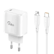 Kucni punjac KONFULON Joko JK91+DC66 PD 20W sa kablom Type-C na iPhone Lightning beli 1m