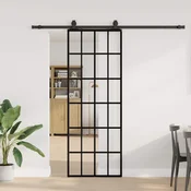 Klizna vrata s priborom crna 76 x 205 cm od ESG stakla