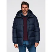 Ombre Mens puffer jacket with check lining - navy blue