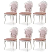 Casa Padrino luxury baroque dining chair set of 6 with elegant pattern pink/white - Baroque style kitchen chairs - Magnificent luxury dining room furniture in baroque style