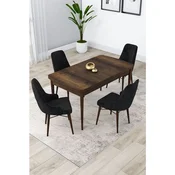 Hanah Home trpezarijski set Lia, sto na razvlacenje i 4 stolice, ploca u dekoru drveta Baroque, crna tkanina Babyface