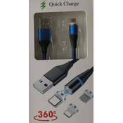 PremiumCord Magnetic microUSB and USB-C Charging Cable Blue Modra 1 m USB kabel