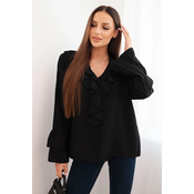 Kesi Włoski Womens viscose blouse with frills and long sleeves black