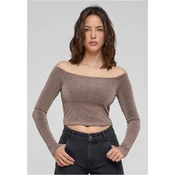 Womens Off Shoulder Glitter Long Sleeve Gold